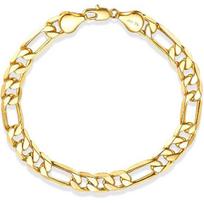 7 mm auksinė Figaro grandinėlės apyrankė vyrams, 14K aukso apyrankės vyrams ir moterims, Hipoalerginė Figaro grandinėlės apyrankė vyrams ir moterims, Madinga subtili 8.5inch beige