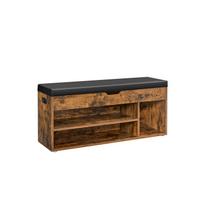 VASAGLE Shoe Bench with Cushion, Storage Bench with Padded Seat, 3 Compartments, Hidden Storage, Shelves, Living Room Lounge Hallway Bedroom ruda
