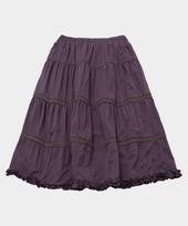 SOME PLACE Check Color Block Frill Point Voluminous Flare Tiered Midi Skirt [Purple] Purple/Free gray