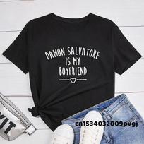 Damon Salvatore Is My Boyfriend T-Shirt Women Men The Vampire Diaries T Shirt Funny Tumblr Tops Tees Unisex T-shirts for Teens S white