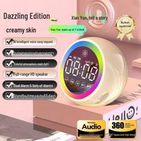 Smart Voice AI Bluetooth Speaker with Subwoofer, Colorful Lights, and Desktop Alarm Clock T33 gray