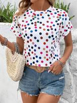 Fashionable Women's T-shirts Colorful Dopamine Polka Dot Casual Round Neck Short Sleeve Women's T-Shirt For Spring And Summer S gray