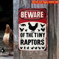 D Retro Tin Painting Beware of Tiny Raptors Metal Plaque  Inch Vintage Chicken Coop Wall Decor for Indoor Outdoor Farmhouse 20x30cm（7.8x11.8inch） black