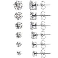 Cross Super Sparkle Classic Six-Prong Zirconia Stud Earrings - Simple Round Cartilage Studs 3mm Single