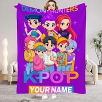 1PC Custom Name K-Pop Demon Hunters Blanket Girls Boys Plush Throw Blanket Novelty Warm Blanket All Season Gift 30x40in pink