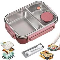 Lunch Box, Stainless Steel Portable Lunch Box, With Tableware And Divided Compartments One Size gray