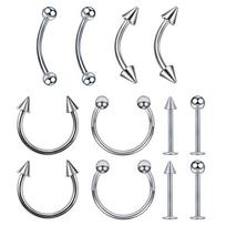 12 VNT. Titano Tragus Auskaras Nosies Auskaras Septumo Labret Lūpos Žiedas Kremzlės Industrial Liežuvio Štanga Antakių Kūno Papuošalai