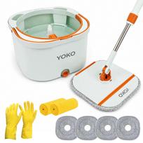 Grindų plovimo rinkinys YOKO CLEAN su besisukančia šluota, 4 kasetėmis, pirštinėmis ir servetėlėmis