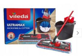 Grindų kibiras su plokščia šluoste Vileda Ultramax, mikropluošto ir medvilnės