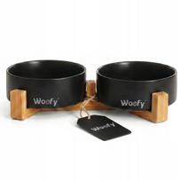 Dviguba keraminė Woofy dubenėlių 2 x 400 ml juoda su stovu