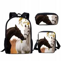 Mokyklinių kuprinių rinkinys su 3D žirgo piešiniu, 3 vnt., nešiojamam kompiuteriui