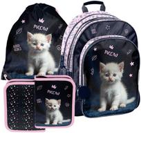 Mokyklinis rinkinys: kuprinė, penalas, maišelis, White Kitten
