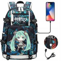 Kuprinė A4 dydžio, vandeniui atspari, su USB jungtimi, Hatsune Miku Park World motyvas