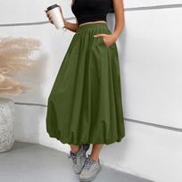 Women's Fashion Loose Flower Pod Skirt Street Elastic Waist Shampan Skirt MIDI Skirt XL gray