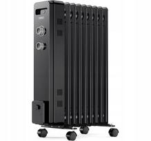 Alyvos radiatorius 2000W, 9 sekcijų, su termostatu, juodas
