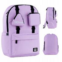 Mokyklinė kuprinė paaugliams GoPack, violetinė, su pakabukais ir pinigine