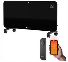 Elektrinis šildytuvas 2000 W, juodas stiklas, ratukai, nuotolinio valdymo pultas, WiFi, 82 cm