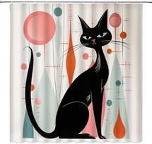 Mid Century Cat Shower Curtain Retro Abstract Atomic Geometric Iconic 1950S 1960S Vintage Neutral Pattern Bathroom Curtain W60H190(CM)-1 Pcs gray