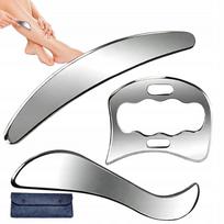 Gua Sha metalinė masažo plokštelė nugarai, kaklui ir pėdoms, 3 viename