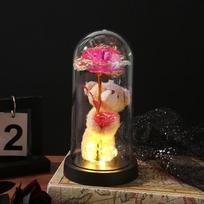 Eternal Rose Bear LED Light Bouquet with Acrylic Gift Box and Gold Foil Flower 11x22 cm mėlyna