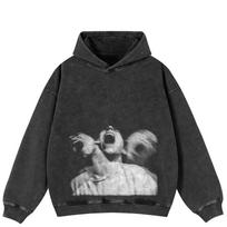 Streetwear Silent Scream Graphic Side Pockets Pullover Unisex Oversized Washed Black Hoodie S black