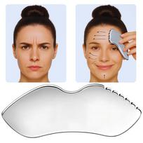 Veido masažuoklis Gua Sha, banguota metalinė, atspari dūžiams
