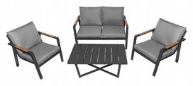Sodo baldų komplektas: aliuminio sofa, dvi foteliai ir stalas