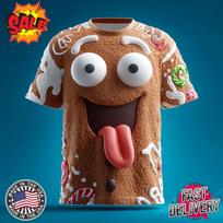 Christmas Men's 3D Gingerbread Vacation Party Street 3D T-Shirt Unisex XXL brown