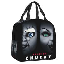 Horror Killer Chucky Insulated Lunch Bag for Camping Travel Child's Play Movie Leakproof Thermal Cooler Bento Box Women Children 22x20x13cm black