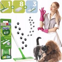 Grindų šluostė SWIFFER su rankena, 8 sausos ir 3 drėgnos šluostės