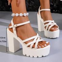Cross Band Super High Heels Sandals Women Pu Leather Ankle Buckle Chunky Platform Sandals Plus Size Thick Sole Gladiator Shoes 36