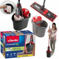 Plokščias rotacinis XL 42 cm grindų šluostės rinkinys su 3 dalių kotu, kibiru ir langų valytuvu