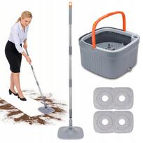 Telescopinė mikrofibros grindų ir langų šluota FLAT MOP, pilka, su 4 šluostėmis