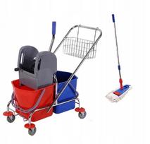 Valymo vežimėlis SET PRIME su 2x17 l kibirais, metaliniu krepšiu ir 50 cm Speedy šluoste