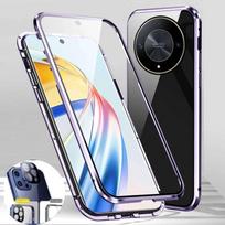 Case for Huawei Honor X9d X9c X9b X9a X50 with Double Sided Tempered-Glass & Metal Frame Phone Bumpers Full Lens Protection Cover for Honor X9a violetinė