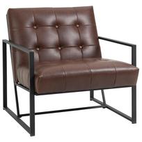 Chesterfield Living Room Armchair Relax Armchair Tufted Seat Backrest Black Metal Structure Synthetic Upholstery Chocolate 75 x 81 x 78 cm