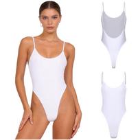 Moterų naktinio klubo paplūdimio maudymosi kostiumas blizgus leotardas be nugaros aukštu kirpimu tampri petnešėlė Bodysuit vienos dalies nardymo apranga M mėlyna