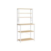 VASAGLE Virtuvės lentyna Stovas Stovas Mikrobangų krosnelės lentyna Stovas 6 pakopų 6 lentynos ir 6 kabliukai Mikrobangų krosnelė Plieno rėmas Pramoninis dizainas 40 x 80 x 167 cm Ąžuolo baltumo auksinė
