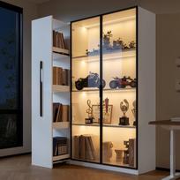 Multifunctional Cabinet 110.5×35×160 cm - Display Cabinet with Glass Door and LED, Side Pull-out, Rolling Cabinet – Tall Cabinet in French Style balta