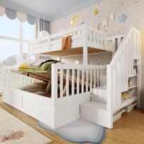 Bunk Bed, 90x200cm+140x200cm, Hydraulic, Storage Ladder, Storage Space, without Mattress, White 253 x 146.5 x 150 cm balta