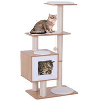 Cat Scratching Post Height 120cm with Kennel, Platforms and Sisal Toys, MDF 71.5x49.5x120cm Wood, White
