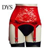 Charm Body Curves Garters Women Garter with 6 Claws Hollow Out See-throug Lace Floral Embroidery Solid Color High Waist Elastic Stockings Fixer L raudona