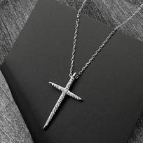 925 Sterling Silver Elegant Zircons Cross Pendant Necklace For Women Men Christian Clavicle Chain Party Jewelry Fine Gifts gray
