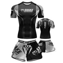 MMA Boxing Training Shorts Quick-Dry T-Shirt Set Men Women Kids Muay Thai Combat Fitness S pilka