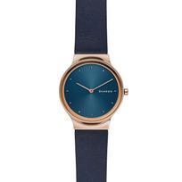 SKAGEN Moteriškas Freja Mėlynos Odos Laikrodis Moteriškas Kvarcinis Laikrodis Nerūdijančio Plieno Mineralinis 30m Sagties dalisLoginSectionRoot SKW2706 mėlyna