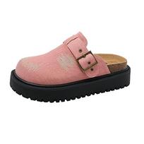 Women Spring Closed Toe Slippers Suede Leather Clogs Sandals Retro Fashion Garden Mule Clog Slides Comfortable Indoor Outdoor 37 rožinė
