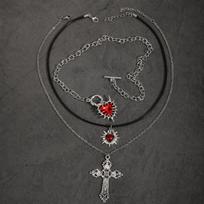 Gothic Heart Cross Pendant Necklace Set - Y2K Style gray