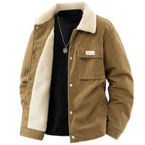Cross-Border E-Commerce Corduroy Jacket, M-8XL Plus Size, Windproof, Work-Ready, Lapel Style, Thickened Velvet for Fat People 3XL
