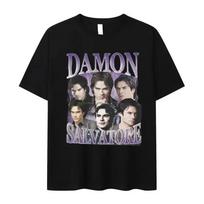 Damon Salvatore Ian Somerhalder TV dramos rašto marškinėliai moterims Retro gotikinės mados per dideli marškinėliai moterų gatvės stiliui M gray