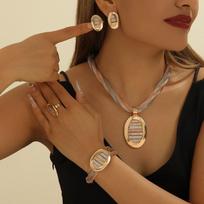 Meier 24k women's gold plated jewelry suit mesh chain necklace earrings ring bracelet auksas